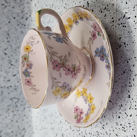 Tuscan Pink Floral Spray Fine English Bone China Demitasse Cup & Saucer - Picture 3 of 7